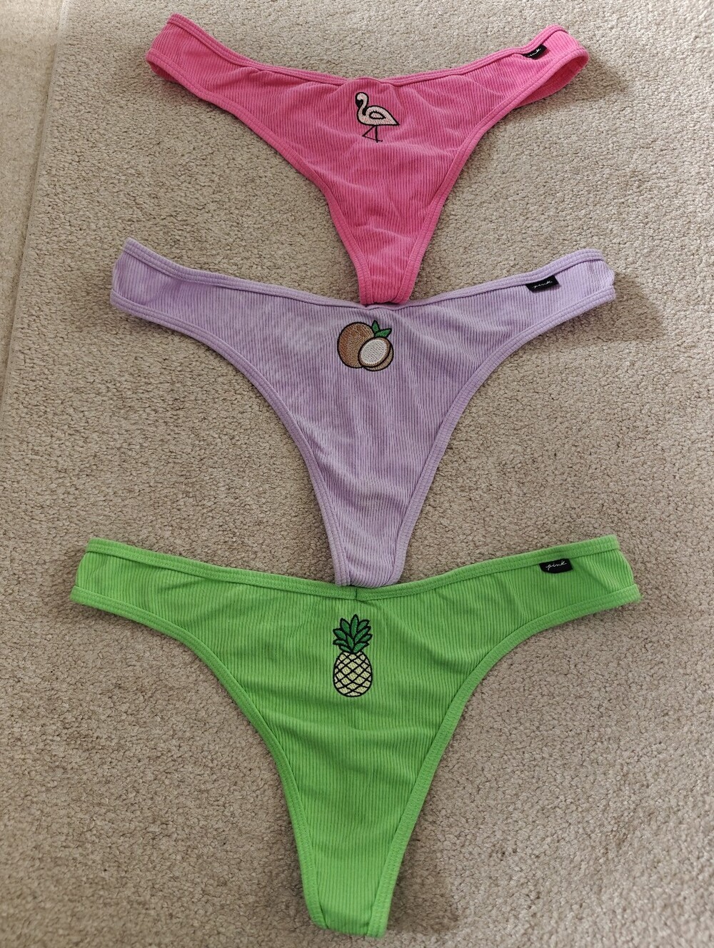 PINK 3 Pack Of Fruit Embroidery Thongs